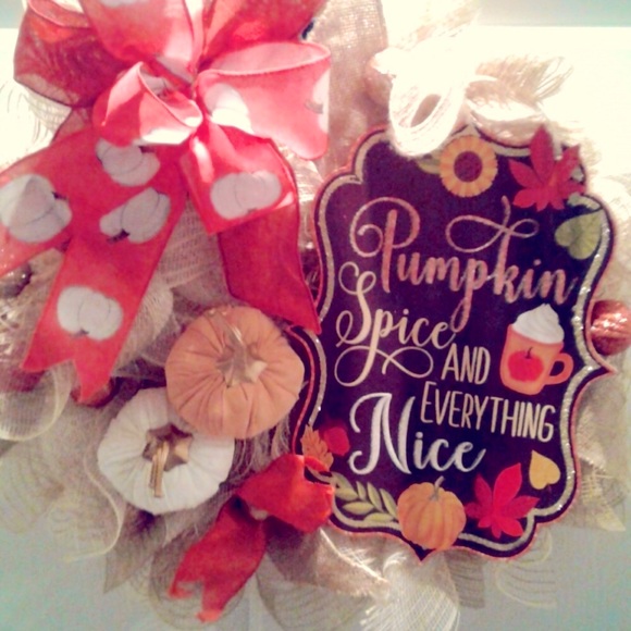 Fall Wreath Hand Crafted Harvest Pumpkin Spice, Wreath Autumn FINAL SALE - Picture 2 of 4